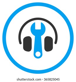 Headphones Tuning vector icon. Style is bicolor flat circled symbol, blue and gray colors, rounded angles, white background.