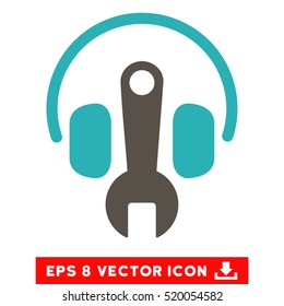 Headphones Tuning Wrench EPS vector icon. Illustration style is flat iconic bicolor grey and cyan symbol on white background.
