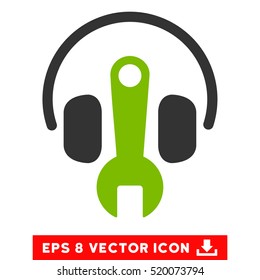 Headphones Tuning Wrench EPS vector pictogram. Illustration style is flat iconic bicolor eco green and gray symbol on white background.