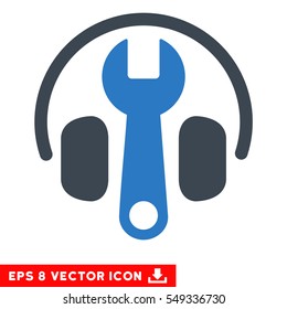 Headphones Tuning Wrench EPS vector pictogram. Illustration style is flat iconic bicolor smooth blue symbol on white background.