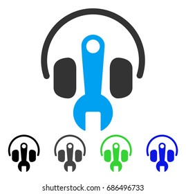 Headphones Tuning Wrench flat vector pictogram. Colored headphones tuning wrench gray, black, blue, green pictogram versions. Flat icon style for application design.