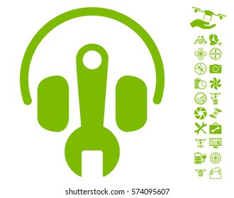Headphones Tuning Wrench icon with bonus nanocopter service graphic icons. Vector illustration style is flat iconic symbols on white background.