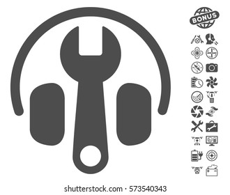 Headphones Tuning Wrench pictograph with bonus copter tools icon set. Vector illustration style is flat iconic symbols on white background.