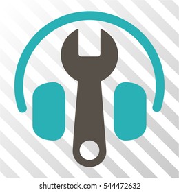Headphones Tuning Wrench vector icon. Illustration style is flat iconic bicolor grey and cyan symbol on a hatched transparent background.