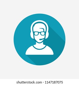 Headphones user pic. Support service, call center staff, online student, streamer icon