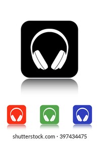 headphones vector icon - black and colored buttons