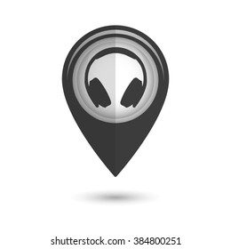 Headphones - vector icon;  black map pointer