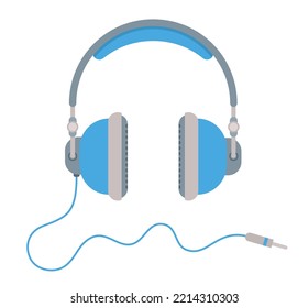 Headphones vector icon. Blue Headphones, isolated on white background. Flat headphone icon. Headphone graphic icon. Flat design style. Vector color illustration.