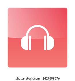 Headphones vector icon. Earphone pictogram square button. Music and sound symbol.