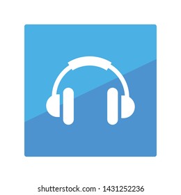 Headphones vector icon. Earphone pictogram square button. Music and sound symbol.