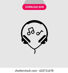 Headphones Vector Icon, The earphones with notes symbol. Simple, modern flat vector illustration for mobile app, website or desktop app  
