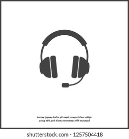 Headphones vector icon. Flat headphones icon on white isolated background.  Layers grouped for easy editing illustration. For your design.