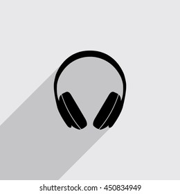 headphones vector icon with long shadow