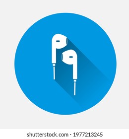 Headphones vector icon on blue background. Flat image with long shadow.