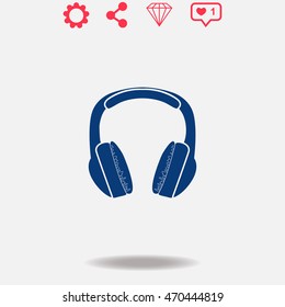 Headphones vector icon on grey background.