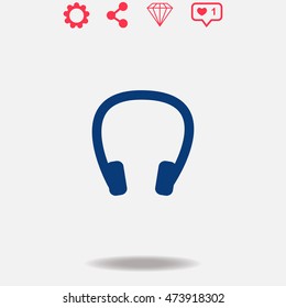 Headphones vector icon on grey background.