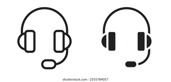 Headphones vector icon set in black color.