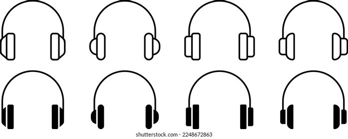 Headphones vector icon set. Linear headphone symbol. Earphones logo