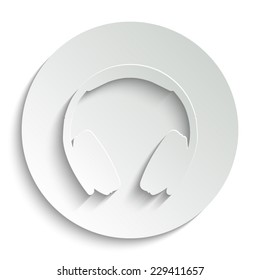 Headphones -  vector icon with shadow on a round button