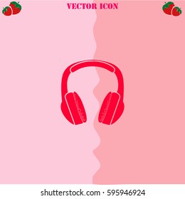 Headphones vector  icon. Strawberry Background.