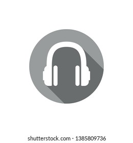 Headphones Vector Icon in trendy flat style. Perfect headphone design in grey circle for your mobile and web design.
