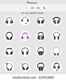 headphones vector icons for user interface design