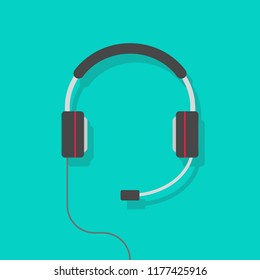 Headphones vector illustration, flat cartoon headset with mic isolated