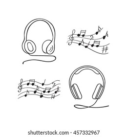 Headphones  vector illustration hand drawn doodle isolated. Music icon sketch.