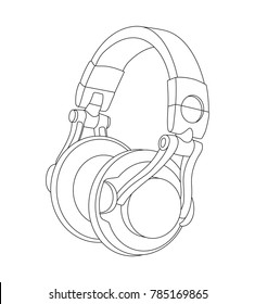 Headphones vector illustration, Line art vector, Music device, Headphones vector Illustration, Earphones, Line vector, DJ device, DJ headphones, Musical Instrument