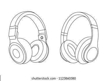 Headphones Vector Illustration, Music Concept, Line art vector, Portable earphones, Headphones set icon