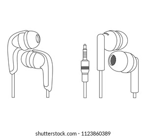 Headphones Vector Illustration, Music Concept, Line art vector, Portable earphones, Headphones set icon