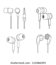 Headphones Vector Illustration, Music Concept, Line art vector, Portable earphones, Headphones set icon