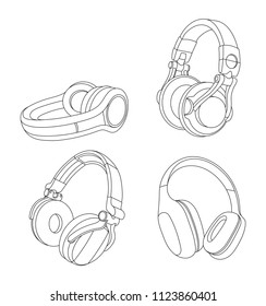 Headphones Vector Illustration, Music Concept, Line art vector, Portable earphones, Headphones set icon