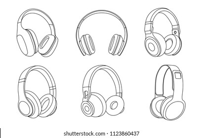 Headphones Vector Illustration, Music Concept, Line art vector, Portable earphones, Headphones icon