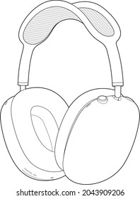Headphones Vector Illustration, Music Concept. Line art vector. Portable earphones. Airpods wireless