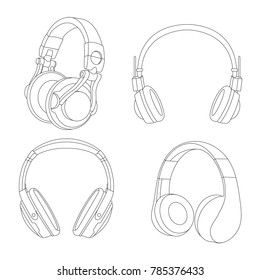 Headphones Vector Illustration, Music Concept, Line art vector, Music device, Headphones vector Illustration, Earphones, DJ device, DJ headphones, Musical Instrument