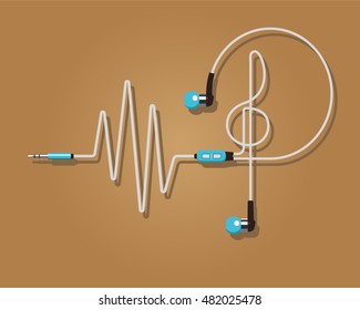Headphones vector illustration. Rhythm. Treble clef.