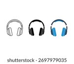 Headphones Vector Illustration in Various Styles Including Outline and Solid
