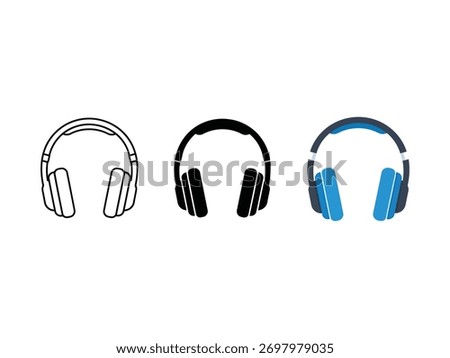 Headphones Vector Illustration in Various Styles Including Outline and Solid