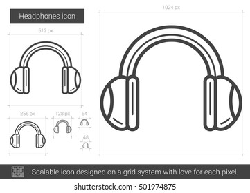 Headphones vector line icon isolated on white background. Headphones line icon for infographic, website or app. Scalable icon designed on a grid system.
