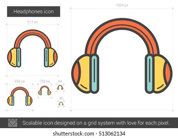 Icono de línea vectorial de auriculares aislado en fondo blanco. Icono de línea de auriculares para infografía, sitio web o aplicación. Icono escalable diseñado en un sistema de cuadrícula.
