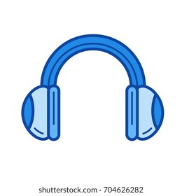 Headphones vector line icon isolated on white background. Headphones line icon for infographic, website or app. Blue icon designed on a grid system.