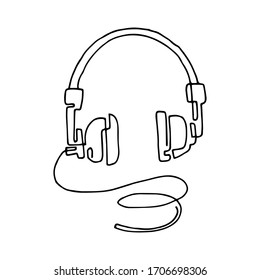 headphones, vector, linear art, doodle, black and white