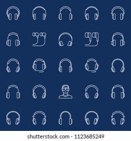 Headphones vector linear concept music minimal icons or signs on blue background