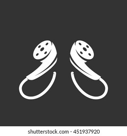 Headphones vector logo isolated on a black background. Icon silhouette design template. Simple symbol concept in flat style. Abstract sign, pictogram for web, mobile and infographics
