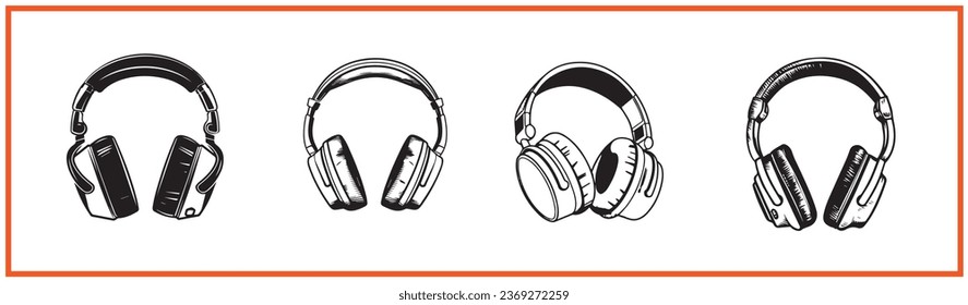 headphones vector logo style silhouette icon collection