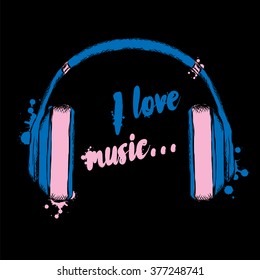 Headphones vector. I love music. 