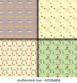 Headphones vector seamless pattern music technology accessory studio sound design dj speaker.