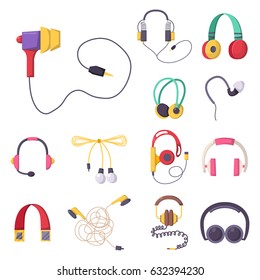Headphones vector set music technology accessory studio sound design collection dj speaker.