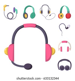 Headphones vector set music technology accessory studio sound design collection dj speaker.